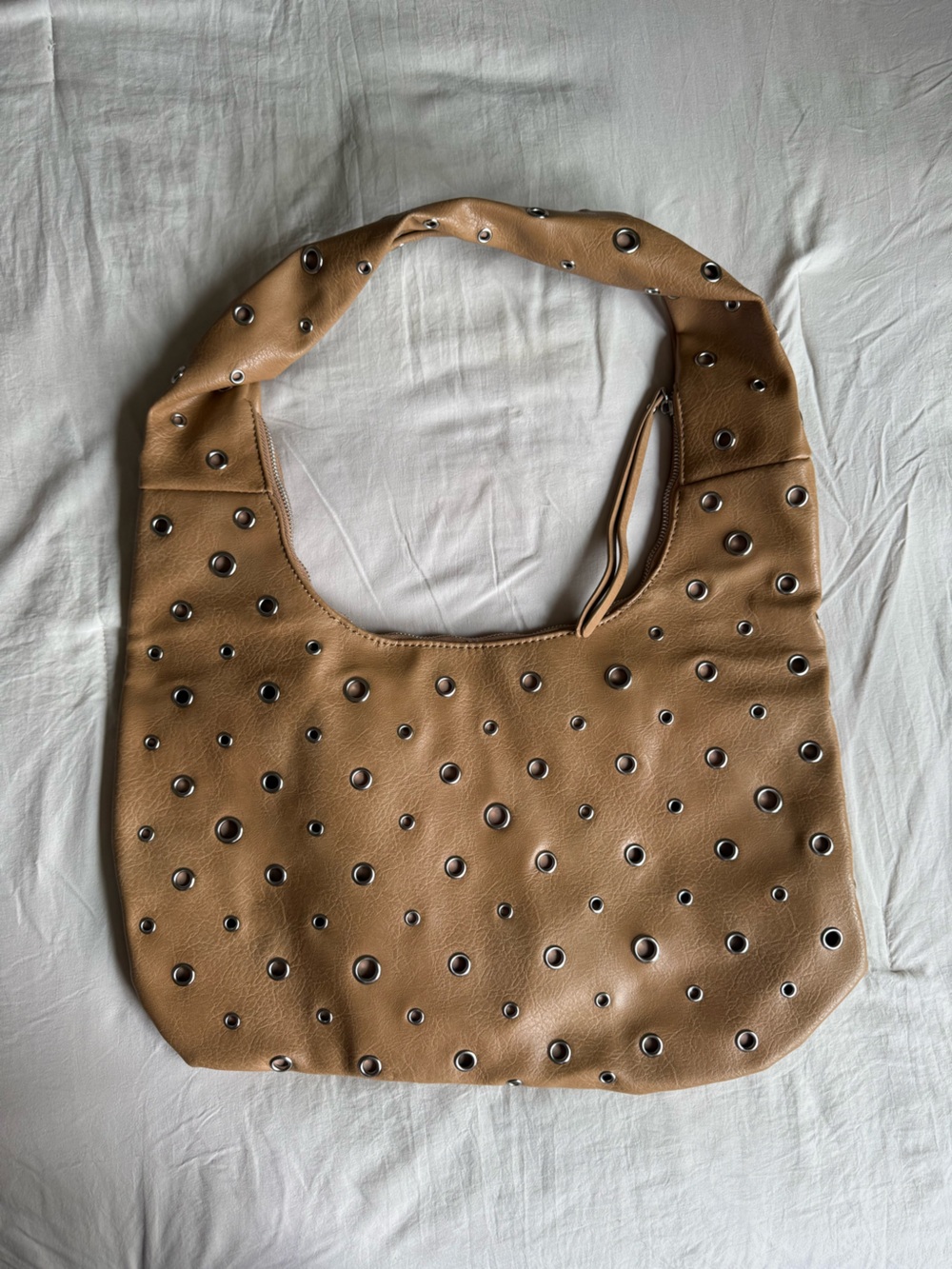 Source Unknown Tan Studded Hobo Bag